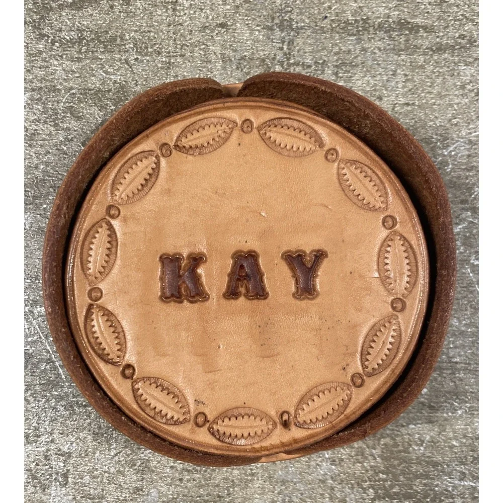 Vintage Handmade Set of 6 Pressed Leather‎ 